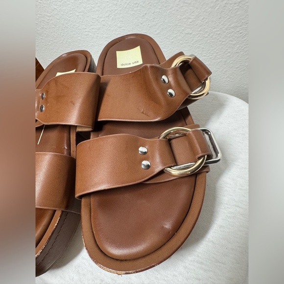 Dolce Vita Cici Slide Platform Brown Faux Leather Buckle Open Toe Sandals Size 7 - Picture 4 of 11